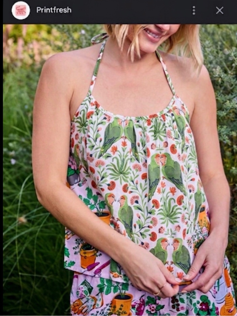 Printfresh Pajama Top Parakeet Print Organic Cotton Love Bird , size Small